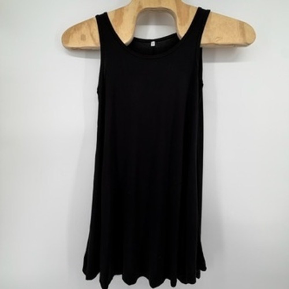 Womens Black Sleeveless Rayon‎ Blend Relaxed Fit Tank Top Size S
